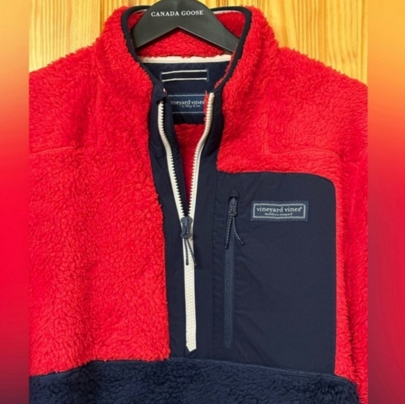 EUC Vineyard Vines 1/4 Zip Pullover Fleece Supershep Mens Red & Navy Sz large - Picture 2 of 3